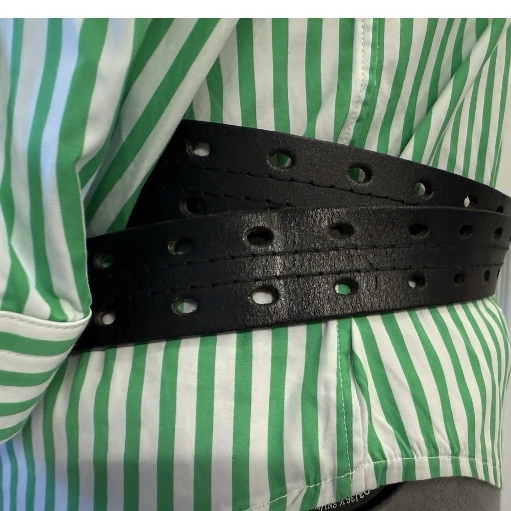 Black Tactical Double Perforated Leather Belt ‎ Sz 44/110 Made In Guatemala.